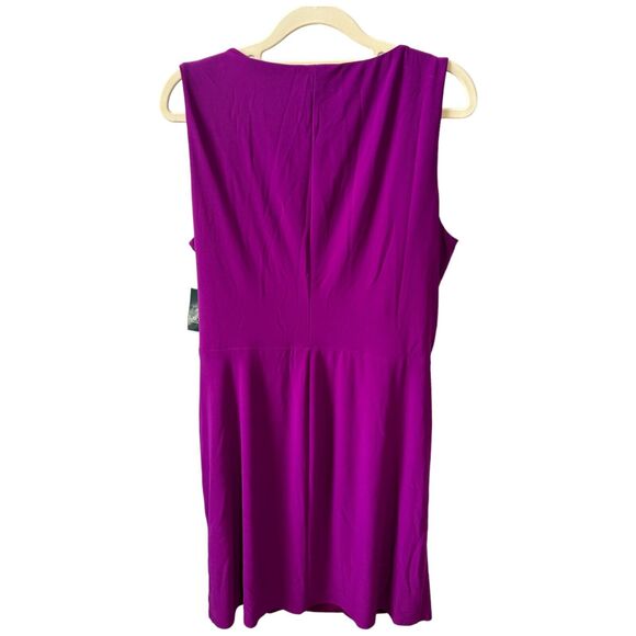 Lauren Ralph Lauren Bodycon Dress Women's Petite 16P Purple Ruched Wrap V Neck - Picture 2 of 12